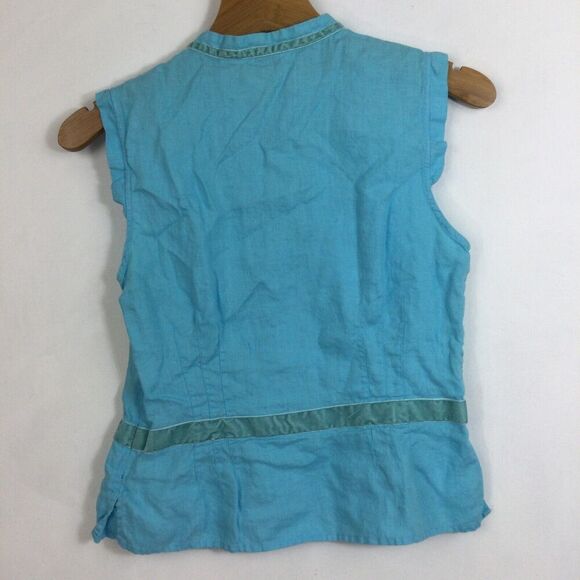 Richard Malcolm Irish Linen Sleeveless Crew Neck Button Up Blouse Top Blue Med - Picture 8 of 12